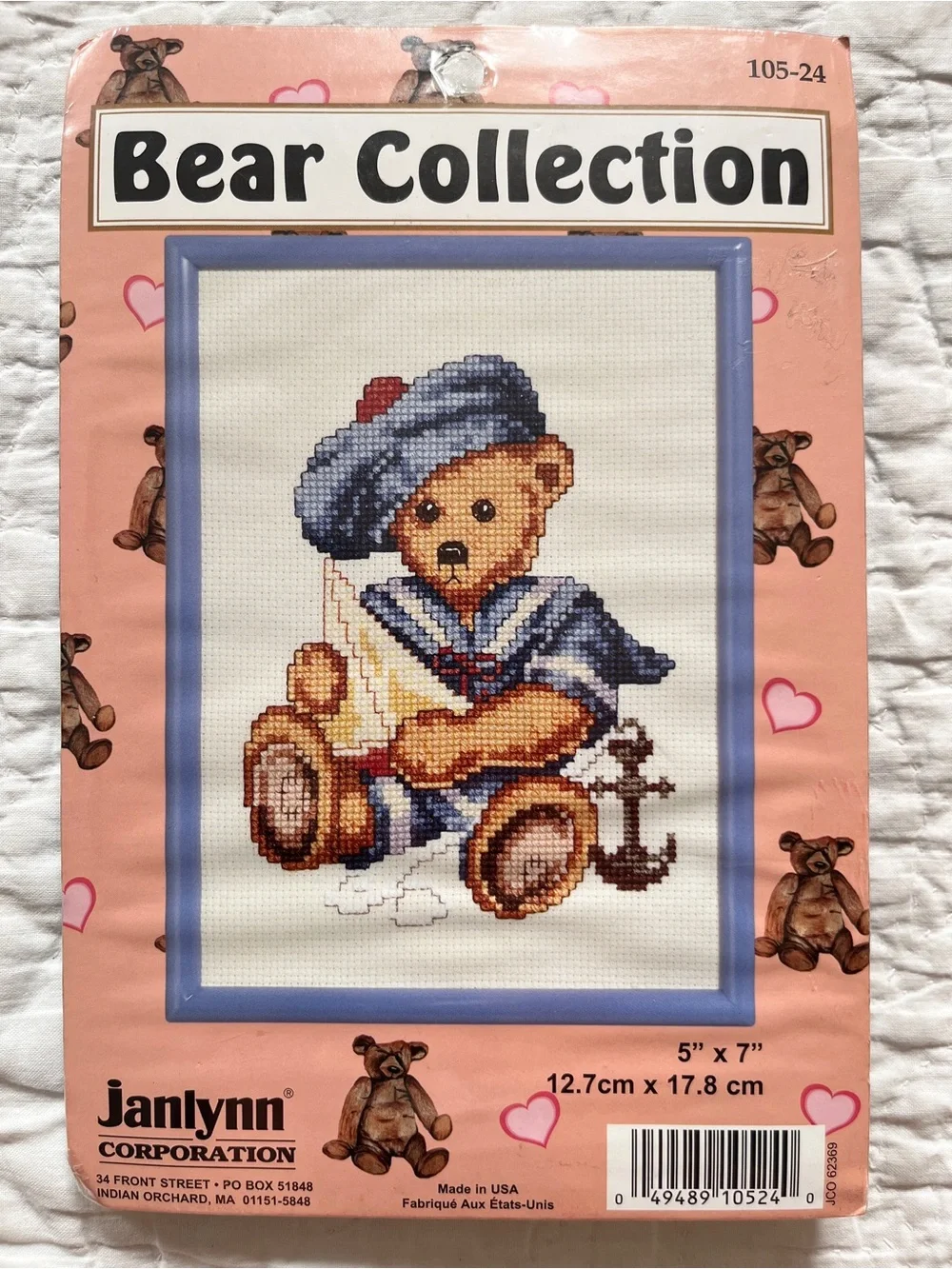 NEW Janlynn Sailor Bear Counted Cross Stitch Kit Nautical Sailboat 5x7 Frame